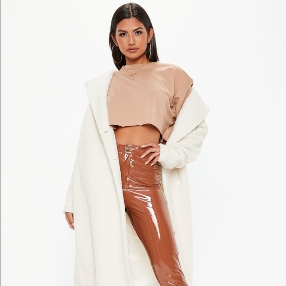 Misguided Camel Vinyl Pants 